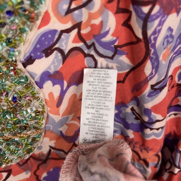 Free People Dress Women Small Red Boho Floral Beaded Jewel Tiered Coastal Resort - Picture 8 of 16